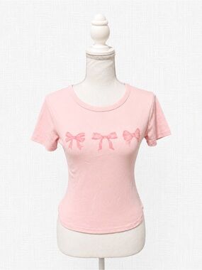 NOBO Light Pink Short-Sleeve Tee with Bow Trio Graphic